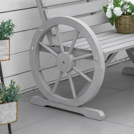 2 Seater Outdoor Garden Bench with Wagon Wheel Armrests and High Back - Grey
