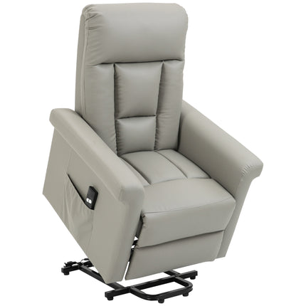 Power Lift Recliner Chair with Remote Control and Footrest - Grey PU Leather