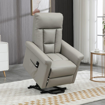 Power Lift Recliner Chair with Remote Control and Footrest - Grey PU Leather