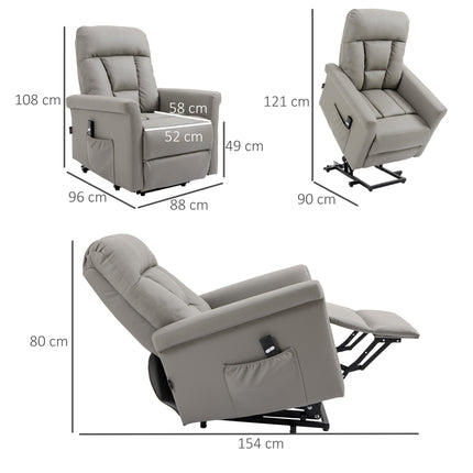 Power Lift Recliner Chair with Remote Control and Footrest - Grey PU Leather
