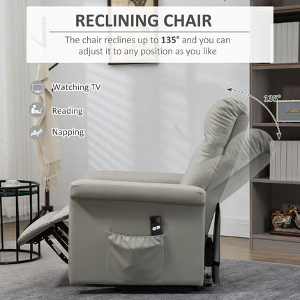 Power Lift Recliner Chair with Remote Control and Footrest - Grey PU Leather