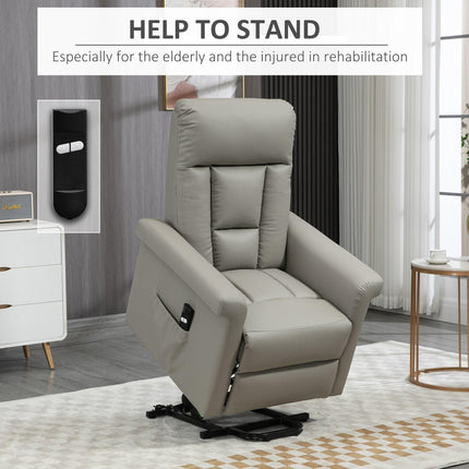 Power Lift Recliner Chair with Remote Control and Footrest - Grey PU Leather