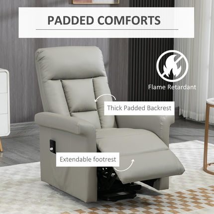 Power Lift Recliner Chair with Remote Control and Footrest - Grey PU Leather