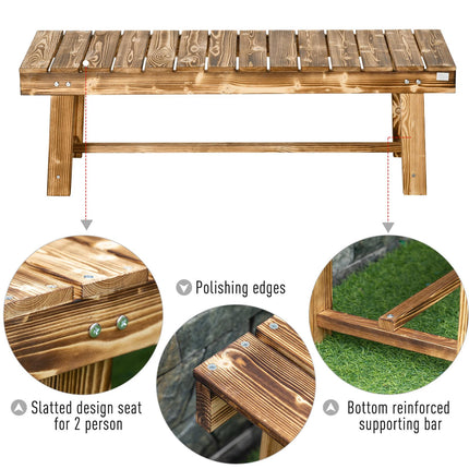 2-Seater Wooden Garden Bench with Footrest Bar 110L x 38W x 35H cm - Carbonised