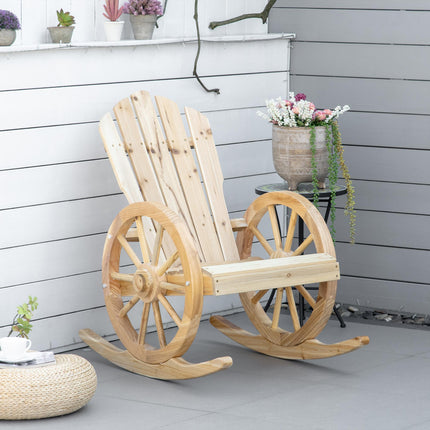 Wooden Adirondack Reclining Rocking Chair Outdoor - Natural