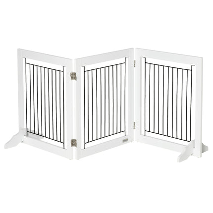 Freestanding Foldable Dog Gate 3-Panel 61cm High with Support Feet - White