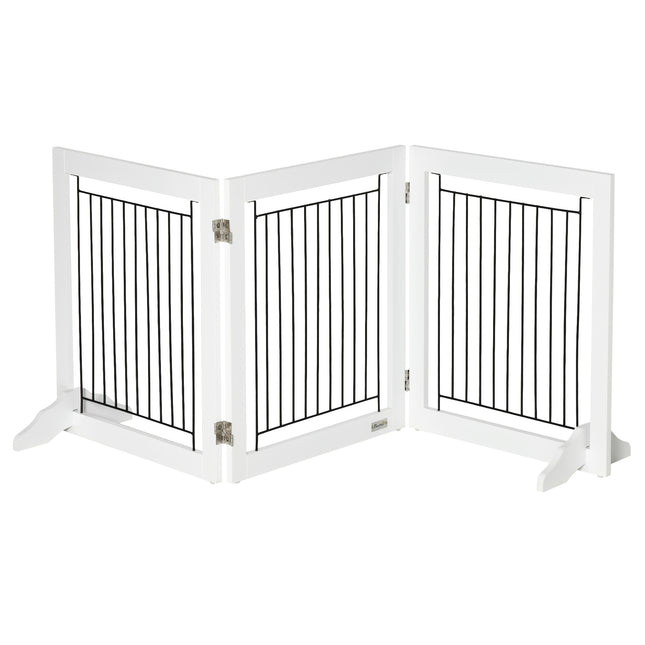 Freestanding Foldable Dog Gate 3-Panel 61cm High with Support Feet - White