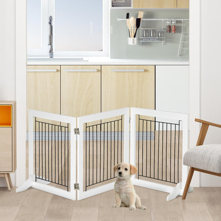 Freestanding Foldable Dog Gate 3-Panel 61cm High with Support Feet - White