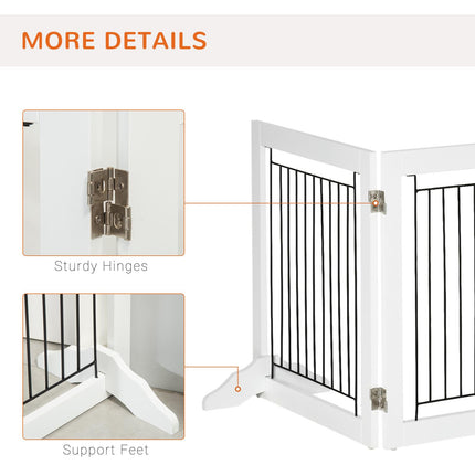 Freestanding Foldable Dog Gate 3-Panel 61cm High with Support Feet - White