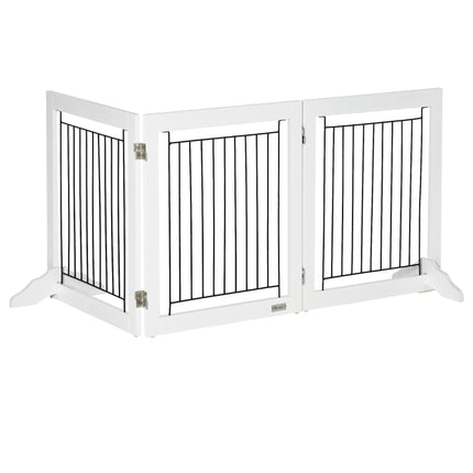 Freestanding Foldable Dog Gate 3-Panel 61cm High with Support Feet - White