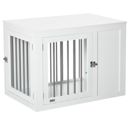 Furniture Style Dog Crate with Double Doors and Locks for Medium Dogs - White