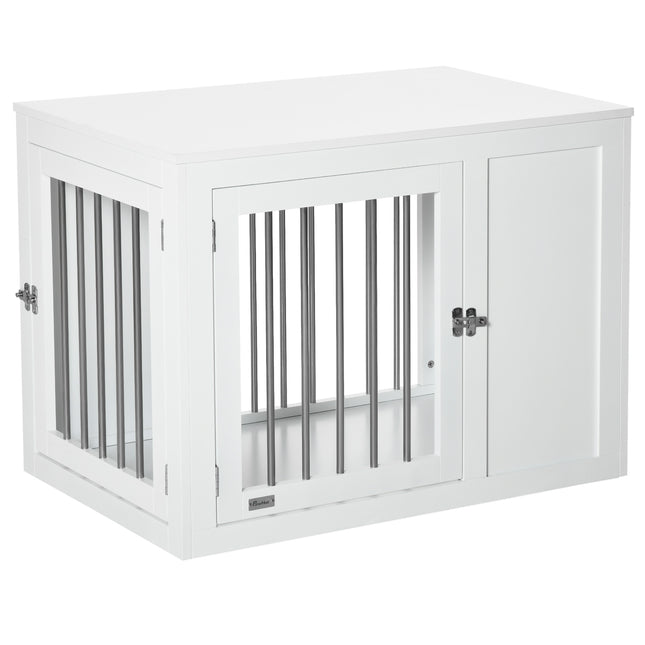 Furniture Style Dog Crate with Double Doors and Locks for Medium Dogs - White
