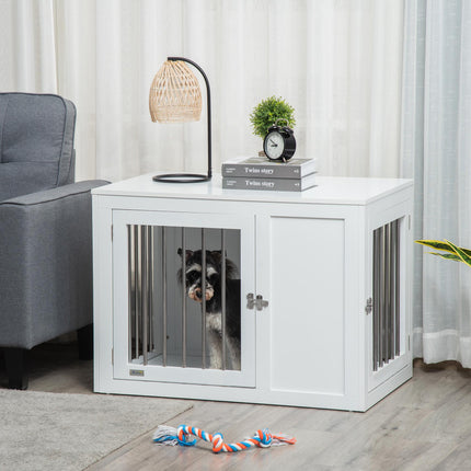 Furniture Style Dog Crate with Double Doors and Locks for Medium Dogs - White