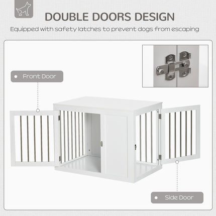 Furniture Style Dog Crate with Double Doors and Locks for Medium Dogs - White