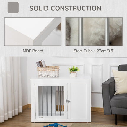 Furniture Style Dog Crate with Double Doors and Locks for Medium Dogs - White