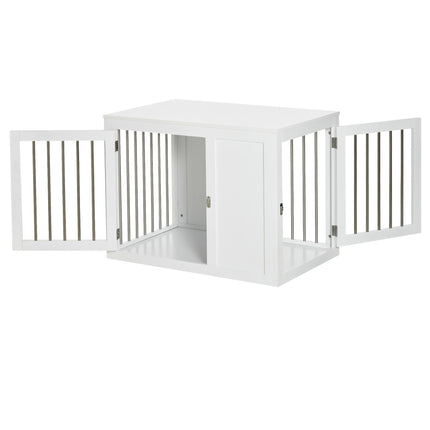 Furniture Style Dog Crate with Double Doors and Locks for Medium Dogs - White