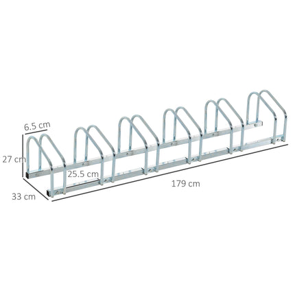 Bike Stand Parking Rack for 6 Bikes Floor or Wall Mount 179L x 33W x 27H - Silver