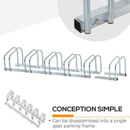 Bike Stand Parking Rack for 6 Bikes Floor or Wall Mount 179L x 33W x 27H - Silver