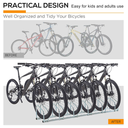 Bike Stand Parking Rack for 6 Bikes Floor or Wall Mount 179L x 33W x 27H - Silver