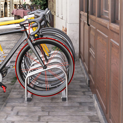 4-Bike Floor or Wall Mount Parking Rack Stand with Locking - Silver
