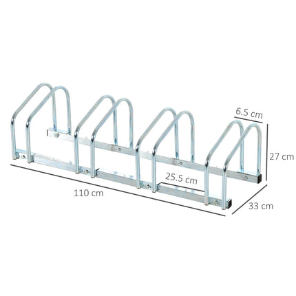 4-Bike Floor or Wall Mount Parking Rack Stand with Locking - Silver