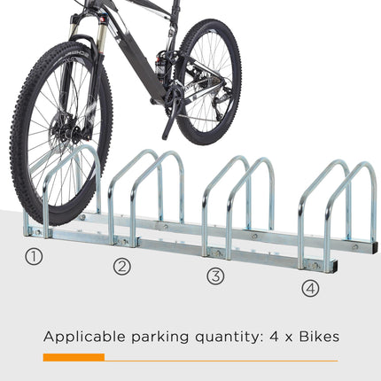 4-Bike Floor or Wall Mount Parking Rack Stand with Locking - Silver