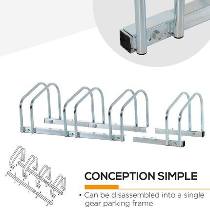 4-Bike Floor or Wall Mount Parking Rack Stand with Locking - Silver