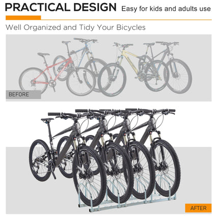 4-Bike Floor or Wall Mount Parking Rack Stand with Locking - Silver