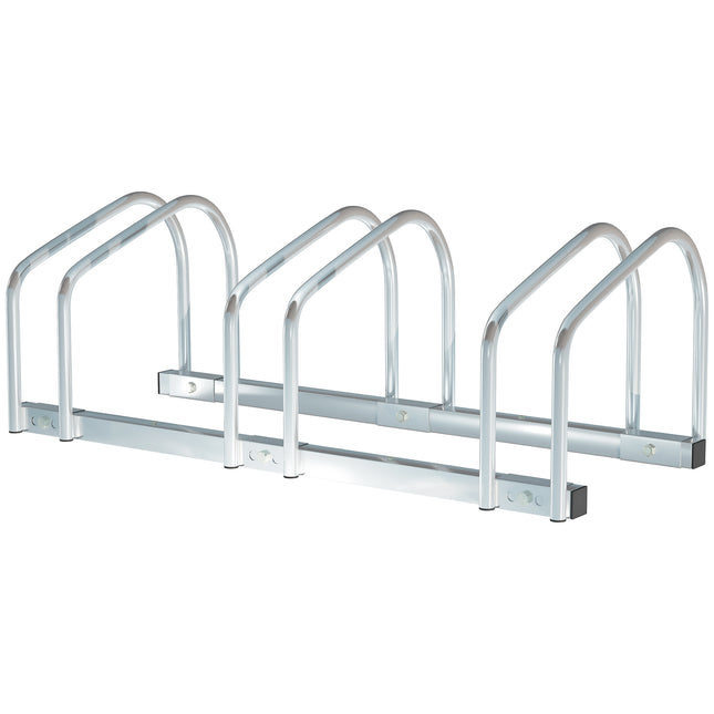 Bike Stand Parking Rack for 3 Bicycles Floor or Wall Mount 76L x 33W x 27H - Silver
