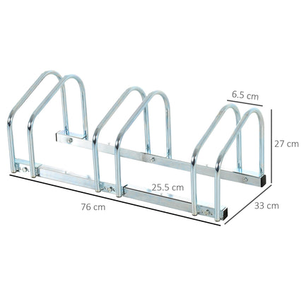 Bike Stand Parking Rack for 3 Bicycles Floor or Wall Mount 76L x 33W x 27H - Silver