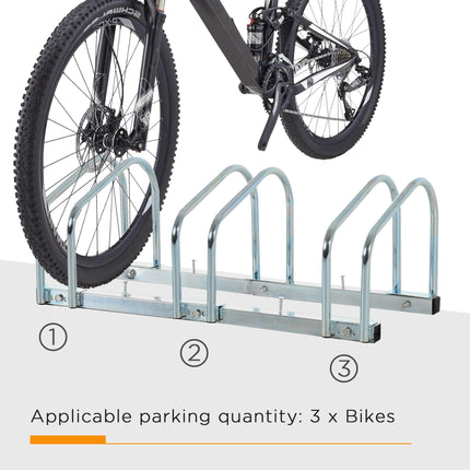 Bike Stand Parking Rack for 3 Bicycles Floor or Wall Mount 76L x 33W x 27H - Silver