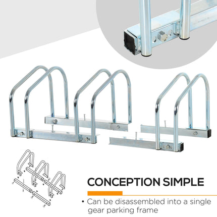 Bike Stand Parking Rack for 3 Bicycles Floor or Wall Mount 76L x 33W x 27H - Silver