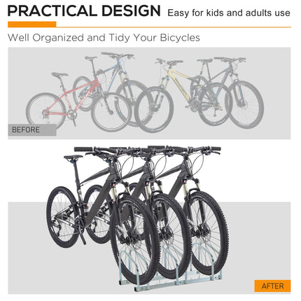 Bike Stand Parking Rack for 3 Bicycles Floor or Wall Mount 76L x 33W x 27H - Silver