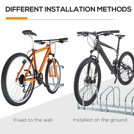 Bike Stand Parking Rack for 3 Bicycles Floor or Wall Mount 76L x 33W x 27H - Silver