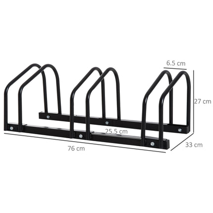 Bike Stand Parking Rack for 3 Bikes Floor or Wall Mount 76L x 33W x 27H cm - Black