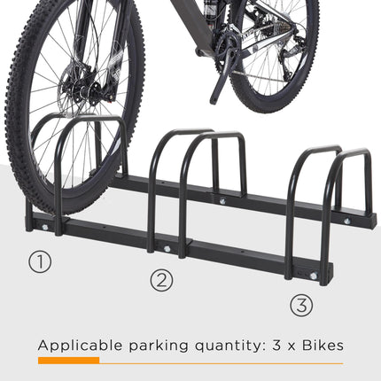 Bike Stand Parking Rack for 3 Bikes Floor or Wall Mount 76L x 33W x 27H cm - Black