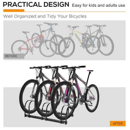 Bike Stand Parking Rack for 3 Bikes Floor or Wall Mount 76L x 33W x 27H cm - Black