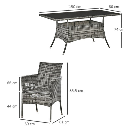 6-Seater Rattan Garden Dining Set with Rectangular Table and Cube Chairs - Grey