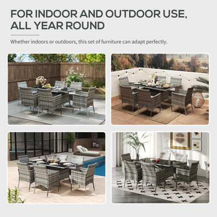 6-Seater Rattan Garden Dining Set with Rectangular Table and Cube Chairs - Grey