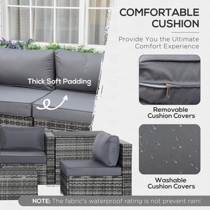 6PC 4-Seater Rattan Corner Sofa Set with Storage Coffee Table & Cushions - Grey