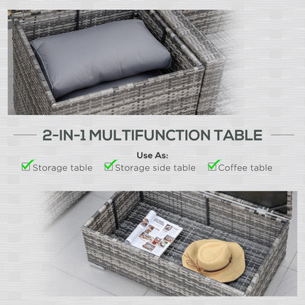 6PC 4-Seater Rattan Corner Sofa Set with Storage Coffee Table & Cushions - Grey