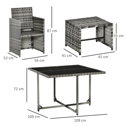 9PC Rattan Outdoor Patio Dining Table Set 8 Seater with Stools - Mixed Grey