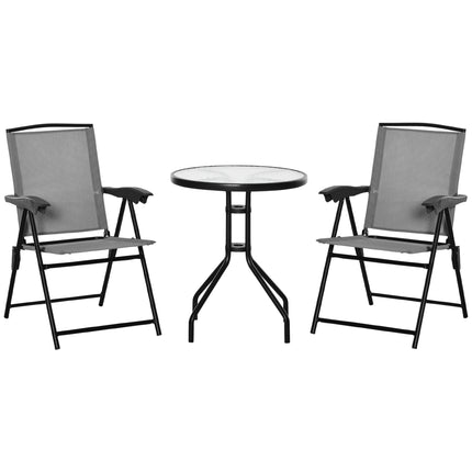 3 Piece Adjustable Patio Bistro Set with Steel Frame and Tempered Glass Table - Grey