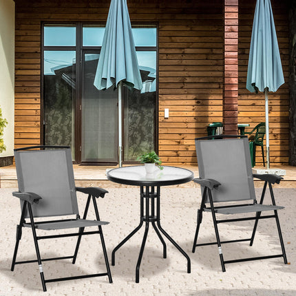 3 Piece Adjustable Patio Bistro Set with Steel Frame and Tempered Glass Table - Grey