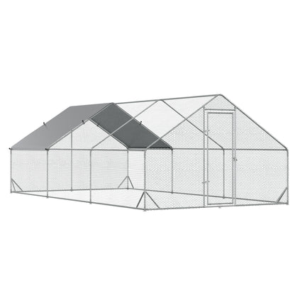 Galvanised Walk-In Chicken Run with Cover 6x3x2m - Silver