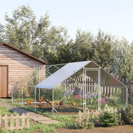 Galvanised Walk-In Chicken Run with Cover 6x3x2m - Silver