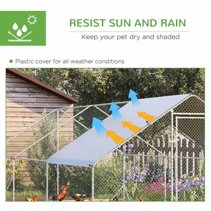 Galvanised Walk-In Chicken Run with Cover 6x3x2m - Silver