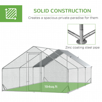 Galvanised Walk-In Chicken Run with Cover 6x3x2m - Silver