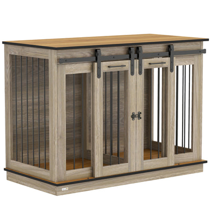 Double Dog Crate Furniture for Large and Small Dogs - Oak Tone