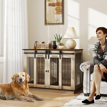 Double Dog Crate Furniture for Large and Small Dogs - Oak Tone
